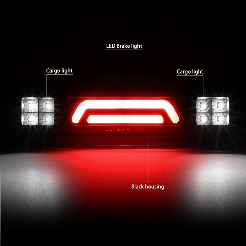 Black Housing Clear Len 3D LED Rear Third Brake & Cargo Light For 02-08 Ram 1500-Exterior-BuildFastCar