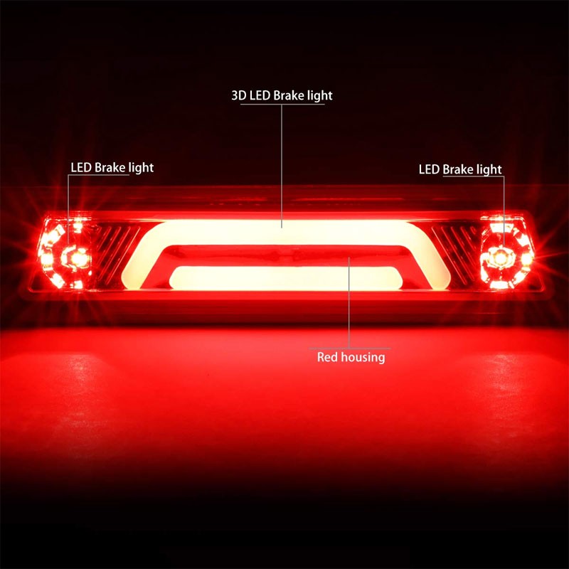 Red Lens/Chrome 3D LED 3RD Tail Third Brake Light for 87-93 Mustang LX Hatchback