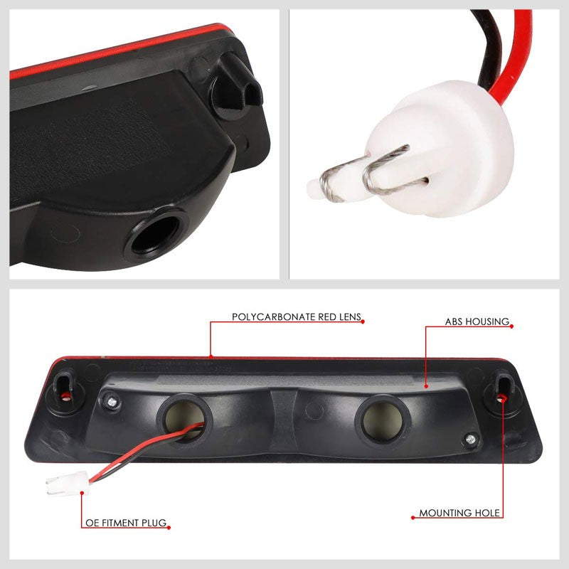 Red Lens/Chrome 3D LED 3RD Tail Third Brake Light for 87-93 Mustang LX Hatchback