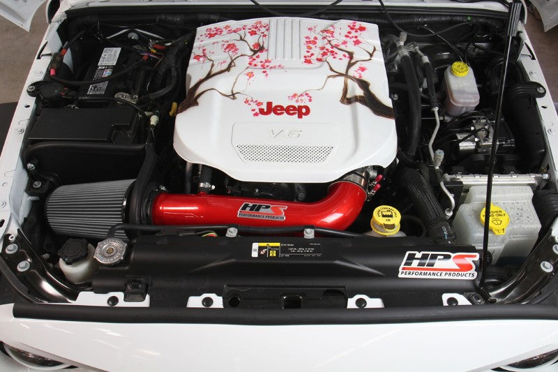 HPS Polish Shortram Air Intake+Heatshield with Filter For 12-18 Jeep Wrangler JK-Air Intake Systems-BuildFastCar-827-664P