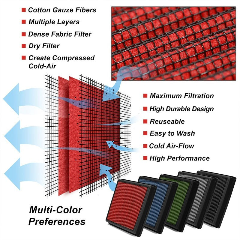 Green High Flow Performance Washable Drop-In Panel Air Filter For 04-11 Aveo-Performance-BuildFastCar