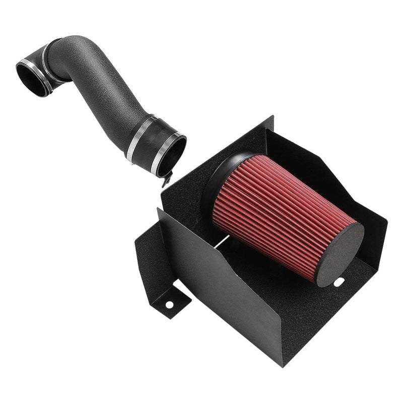 Wrinkle Black Air Intake Aluminum Piping+Heat Shield For Hummer 03-09 H2 6.0L V8-Performance-BuildFastCar