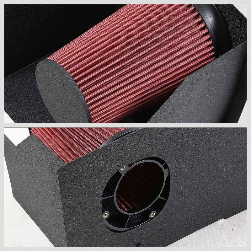Wrinkle Black Air Intake Aluminum Piping+Heat Shield For Hummer 03-09 H2 6.0L V8-Performance-BuildFastCar