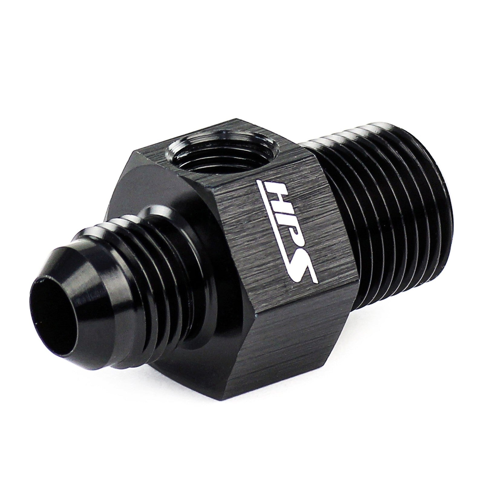 HPS AN Male to NPT Male Adapter, Straight, 1/8" NPT Female Port, AN -8 to 1/4" NPT, Black Aluminum