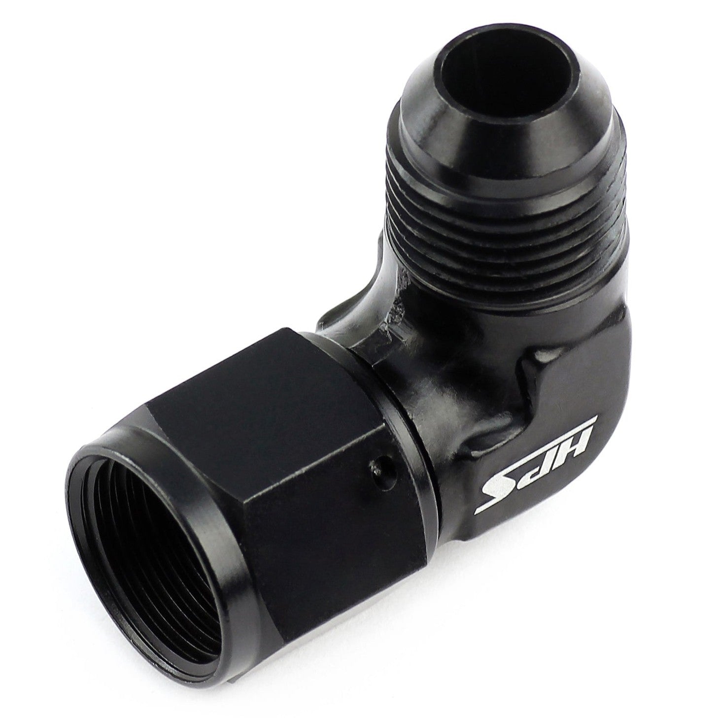 HPS AN Male to Female Swivel Adapter Fitting, 90 Degree, AN -10, Black Aluminum