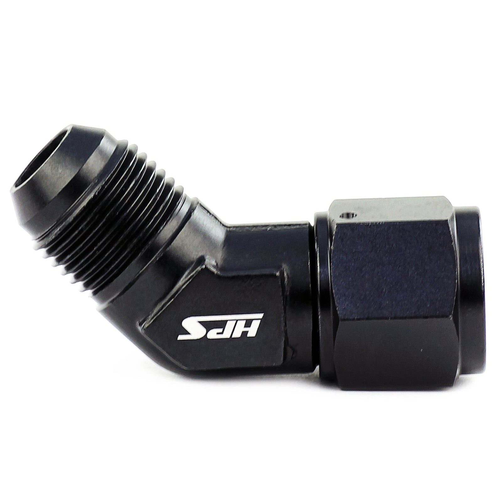 HPS AN Male to Female Swivel Adapter Fitting, 45 Degree, AN -6, Black Aluminum