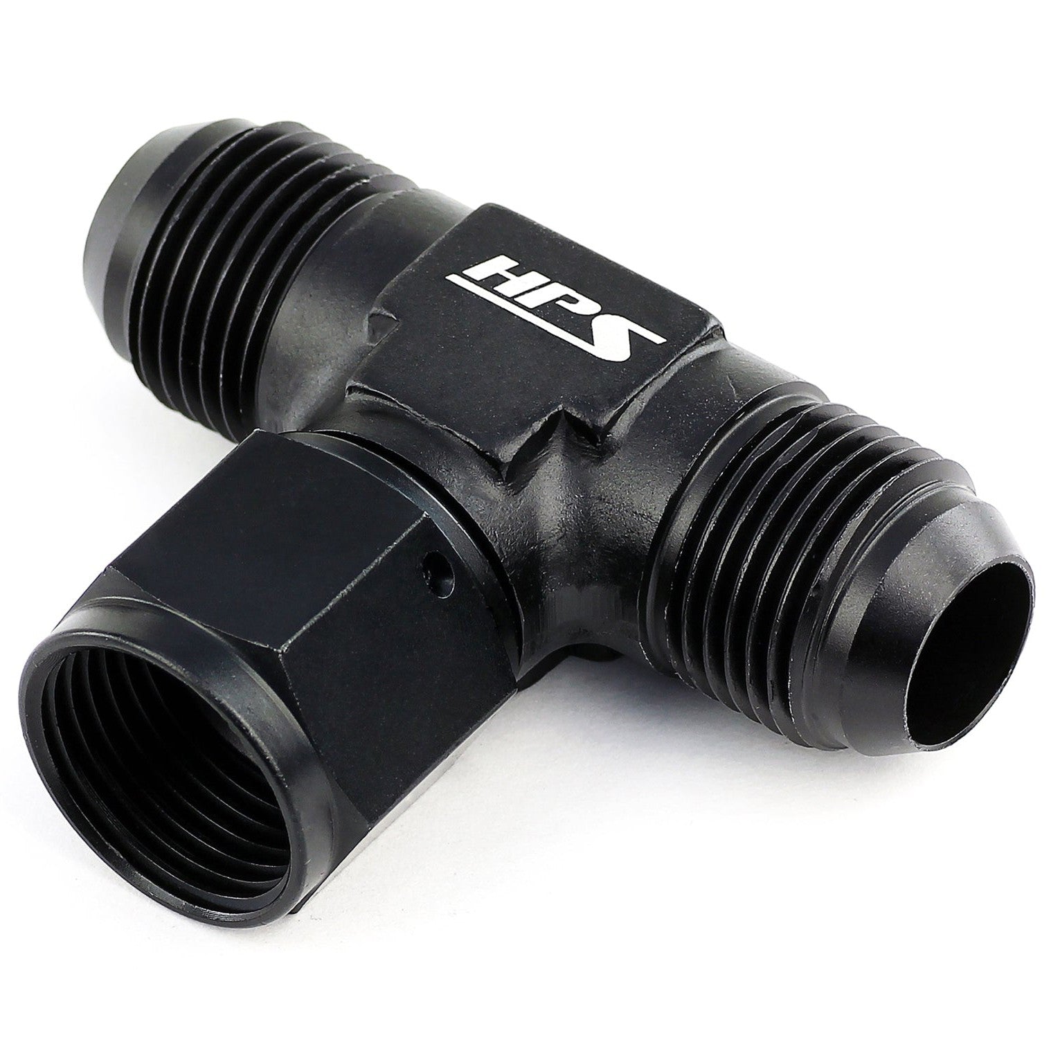 HPS AN Male 3-Way Tee Adapter Fitting with AN Female Swivel on Side, Tee, AN -8, Black Aluminum