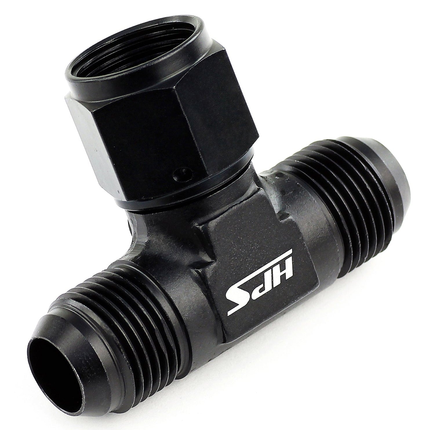 HPS AN Male 3-Way Tee Adapter Fitting with AN Female Swivel on Side, Tee, AN -6, Black Aluminum