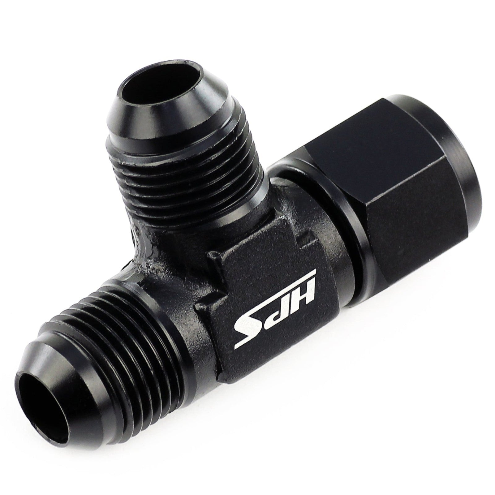 HPS AN Male 3-Way Tee Adapter Fitting with AN Female on Run, Tee, AN -10, Black Aluminum