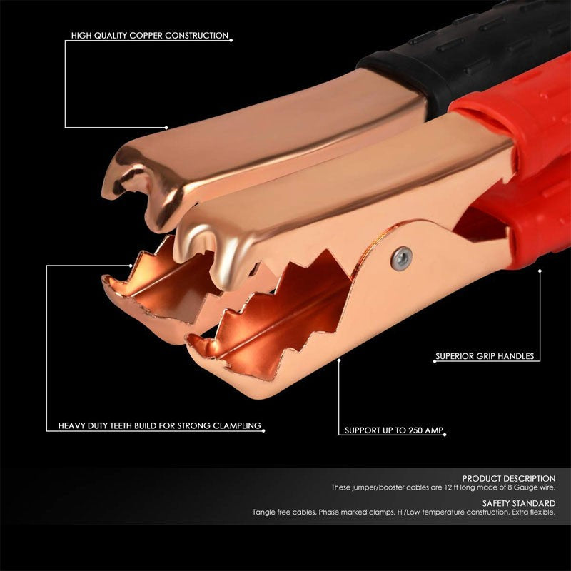 Heavy Duty 12FT 8 Gauge Copper Wire Battery Jumper Cables Jump Start Booster Kit-Accessories-BuildFastCar