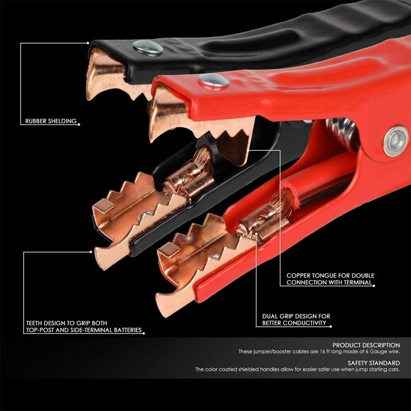 Heavy Duty 16FT 6 Gauge Copper Wire Battery Jumper Cables Jump Start Booster Kit-Accessories-BuildFastCar