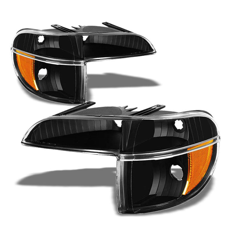 Turn Signal Bumper Light Black/Clear Lens/Amber Corner For 95-01 Ford Explorer-Lighting-BuildFastCar-BFC-BUMLILED-FORDEXP95-BKAM