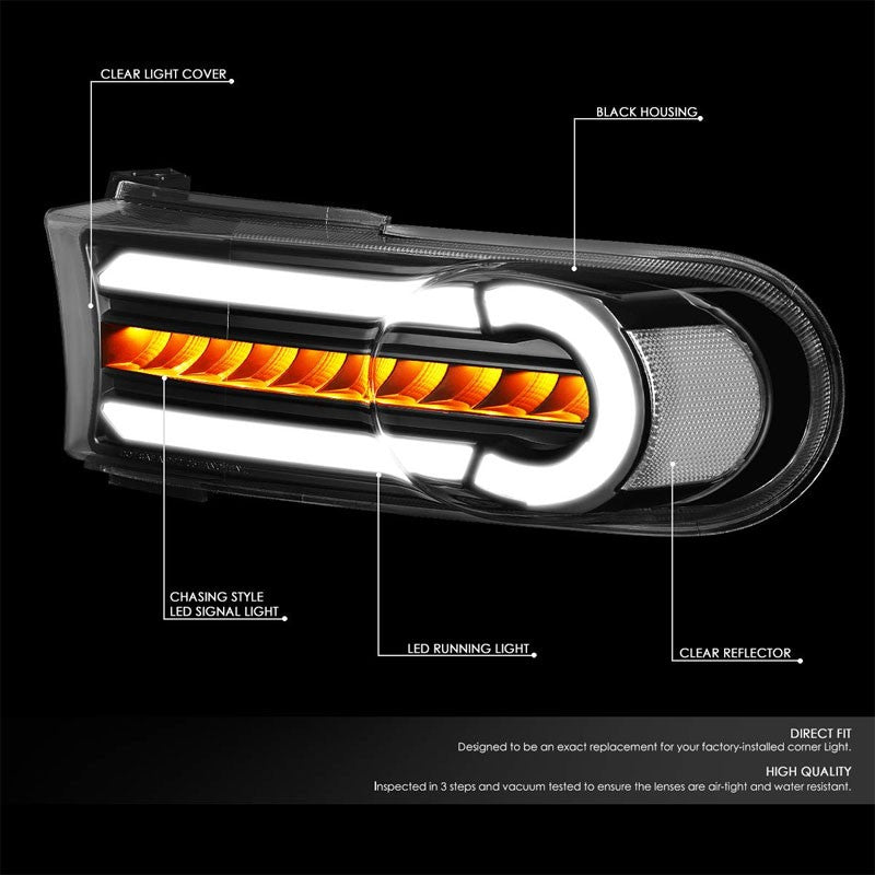 3D LED Front Turn Signal Bumper Light DRL Black/Clear For 07-14 FJ Cruiser-Lighting-BuildFastCar-BFC-BL-BUMLILED-TOYFJ07-BK-CL