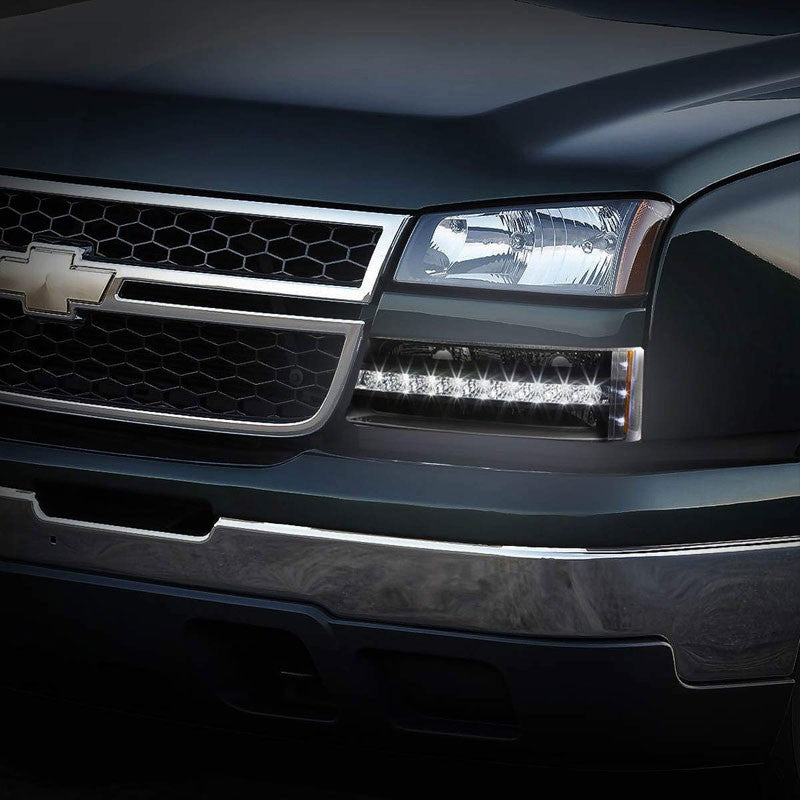 LED Running Strip Turn Signal Bumper Light Black/Clear For 03-07 Chevy Silverado-Lighting-BuildFastCar-BFC-BUMLILED-CHEVSIL03-BKAM