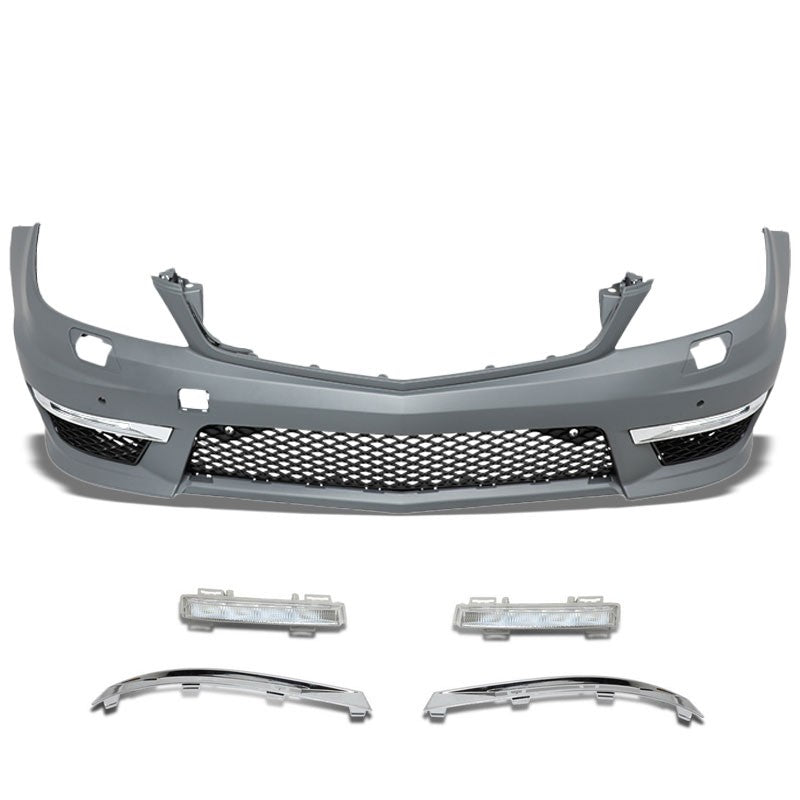 C63 Style (W/PDC) Front Bumper+Lower Grille+Fog Light For Benz 12-14 C-Class 4DR-Exterior-BuildFastCar