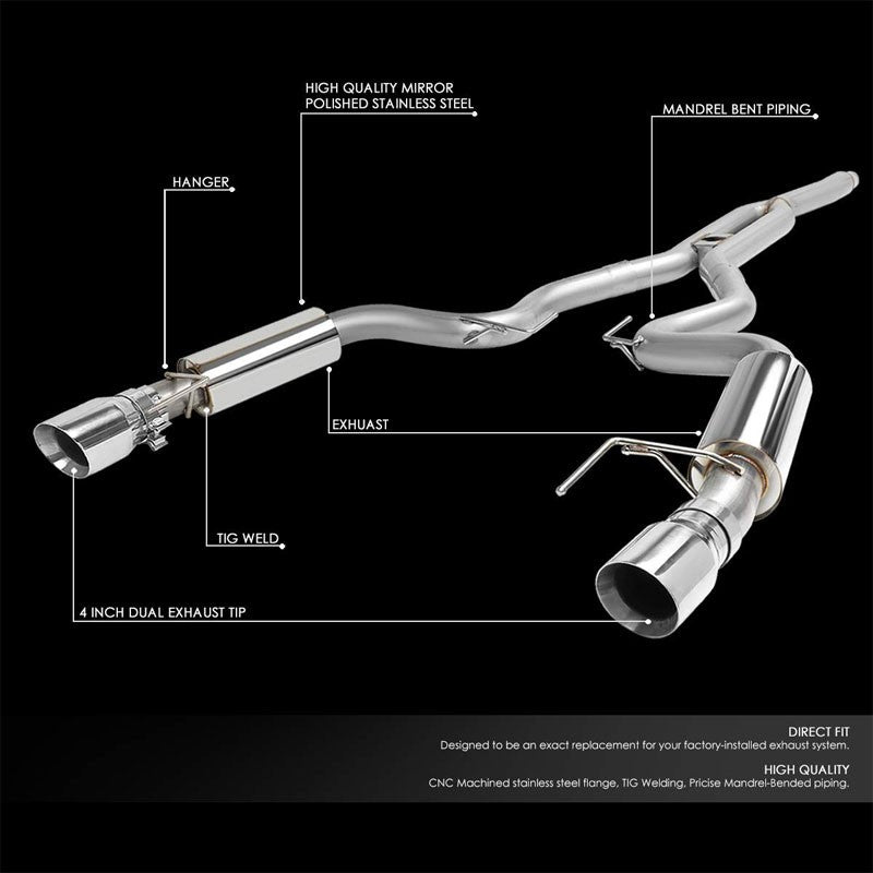 4" Slant Roll Muffler Tips Exhaust Catback System For 15-18 Mustang EcoBoost-Performance-BuildFastCar