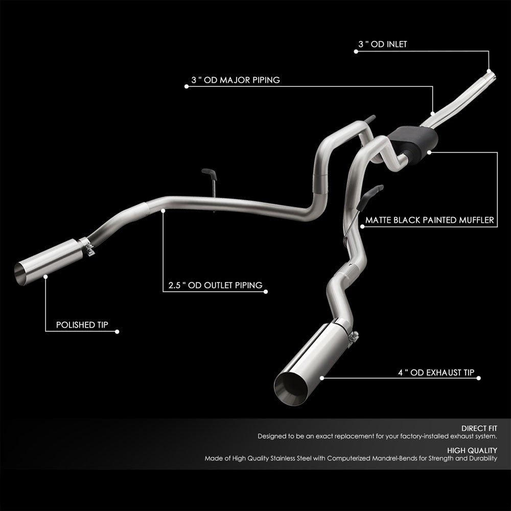 4" Mufflers Rolled Tip Catback Exhaust Kit For 04-08 F-150 4.6L/5.4L BFC-CATB-U001