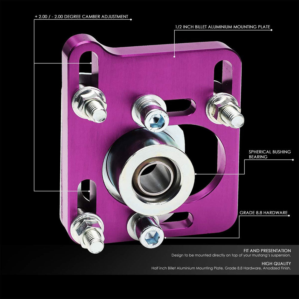 Front Adjustable Aluminum Purple Camber/Caster Plate T2 For 94-04 Ford Mustang