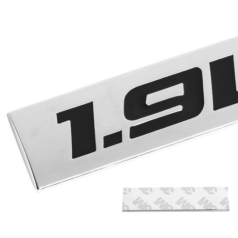 Black/Chrome 1.9L Letter Sign Rear Trunk Polished Badge Decal Plate Emblem 4mm-Exterior-BuildFastCar