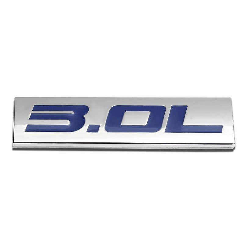 Blue/Chrome 3.0L Sign Plate Rear Trunk Polished Badge Decal Emblem Sticker-Exterior-BuildFastCar