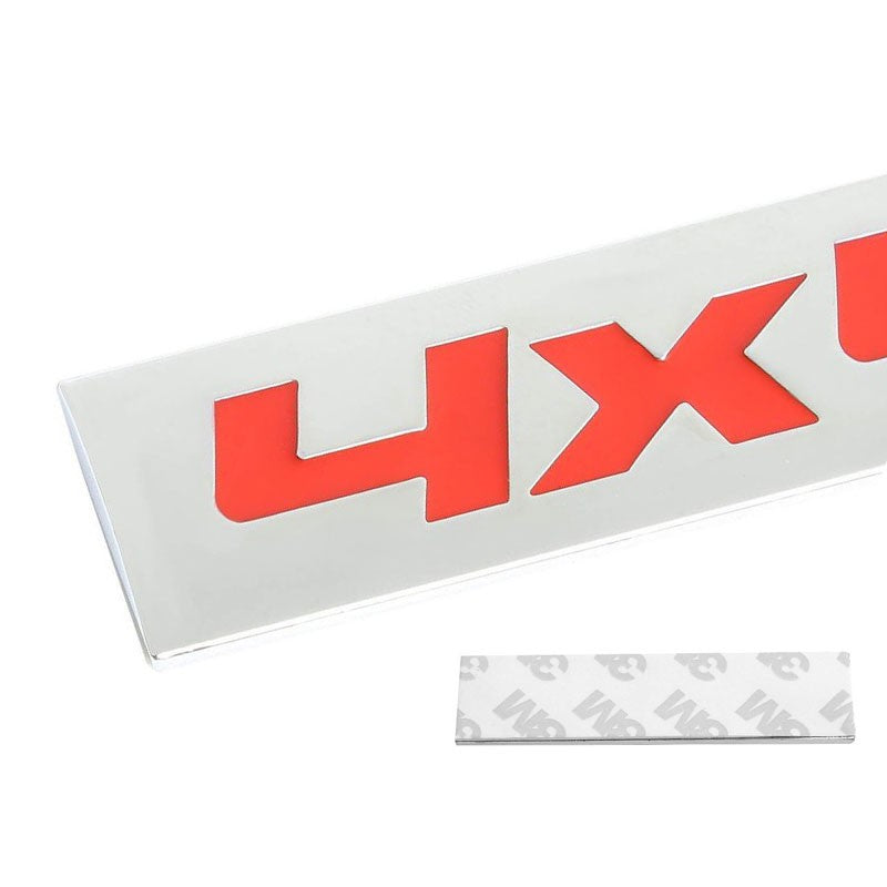 Red/Chrome 4X4 Sign Trim Rear Trunk Polished Badge Decal Emblem Sticker 3M Tape-Exterior-BuildFastCar