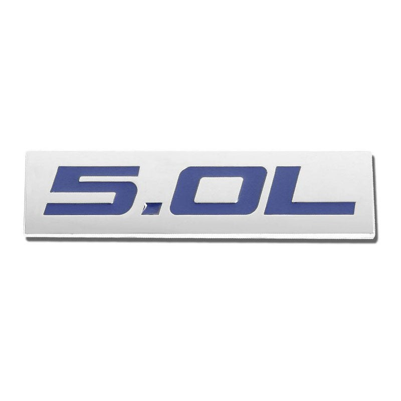 Blue/Chrome 5.0L Logo Sign Plate Rear Trunk Polish Badge Decal Sticker Emblem-Exterior-BuildFastCar