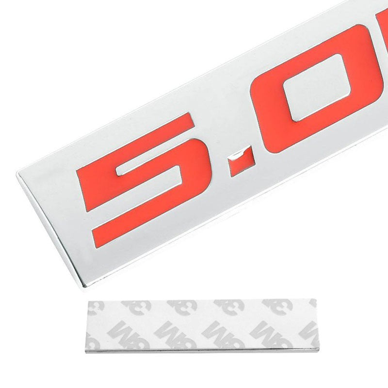 Red/Chrome 5.0L Sign Logo Automobile Rear Trunk Metal Badge Decal Emblem 3M Tape-Exterior-BuildFastCar