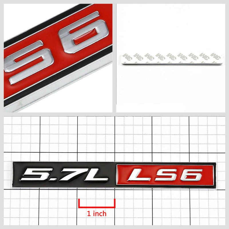 Black/Red/Chrome 5.7L LS6 V8 Engine GM/Chevy Trunk Logo Badge Emblem Decal Tape-Exterior-BuildFastCar