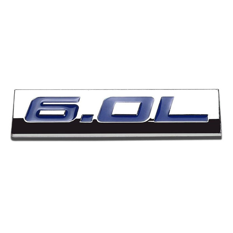 Blue/Chrome 6.0L Logo Plate Rear Trunk Metal Badge Decal Sticker Emblem Hood-Exterior-BuildFastCar