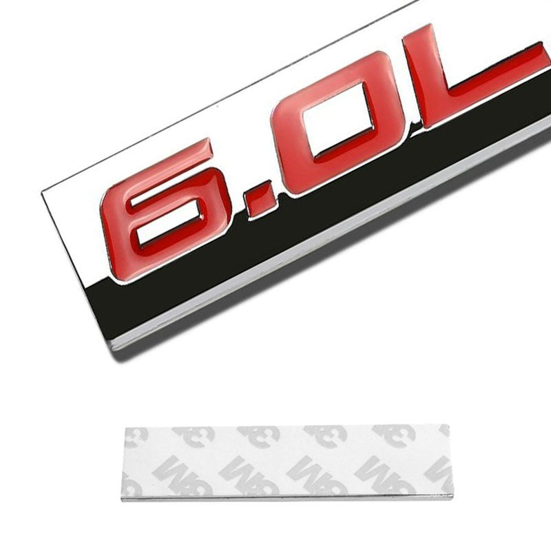 Red/Chrome 6.0L Sign Trim Car Rear Trunk Polished Sticker Badge Decal Emblem-Exterior-BuildFastCar