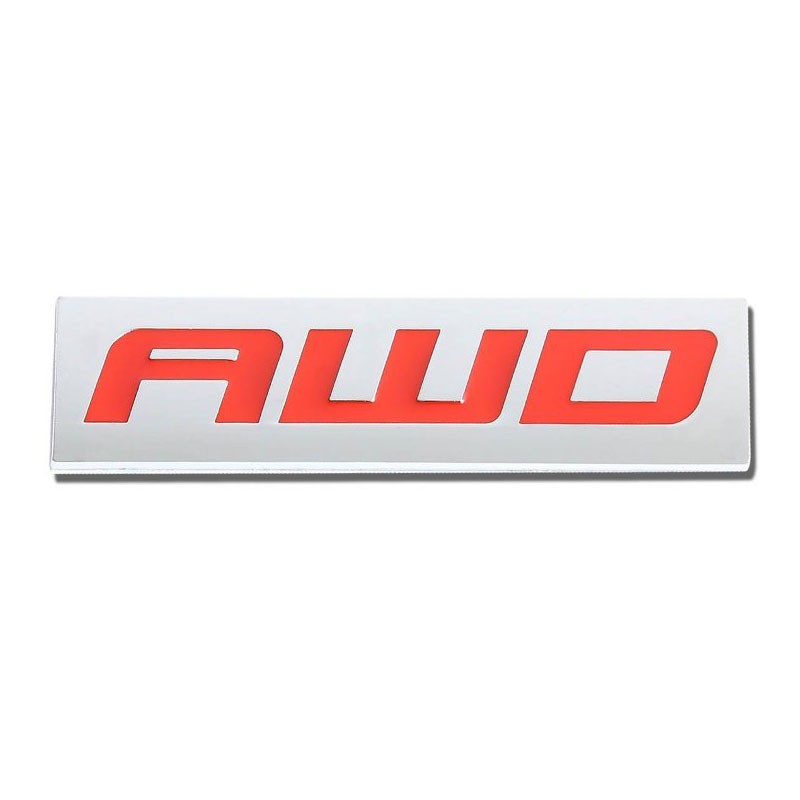 Red/Chrome AWD Wheel Drive Sign Trim Rear Trunk Polished Badge Decal Emblem-Exterior-BuildFastCar