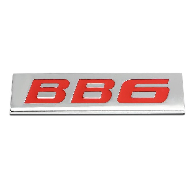 Red/Chrome BB6 Sign Trunk Polished TRIM Logo Badge Decal Emblem w/ 3M Tape-Exterior-BuildFastCar