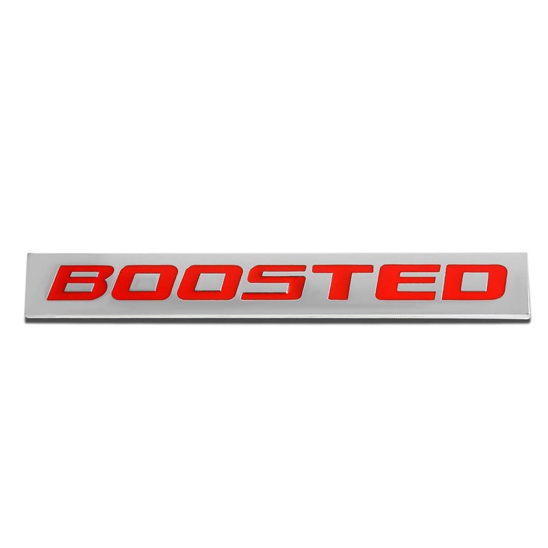 Red/Chrome BOOSTED TRIM Sign Rear Trunk Polished Badge Decal Emblem Medalla-Exterior-BuildFastCar