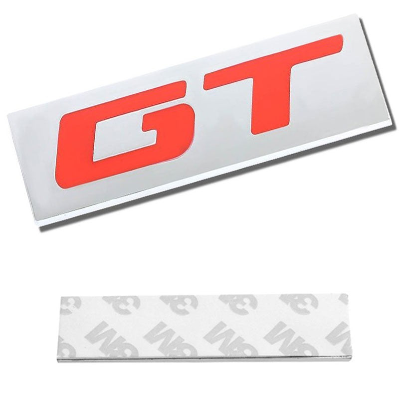 Red/Chrome GT Trim Sign Engine Rear Trunk Polished Badge Decal Emblem 3M Tape-Exterior-BuildFastCar
