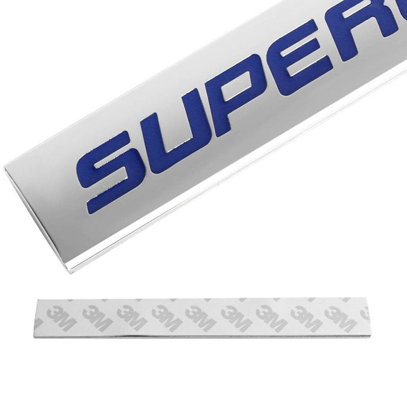 Blue/Chrome SUPERCHARGED Logo Plate Rear Trunk Metal Badge Decal Sticker Emblem-Exterior-BuildFastCar