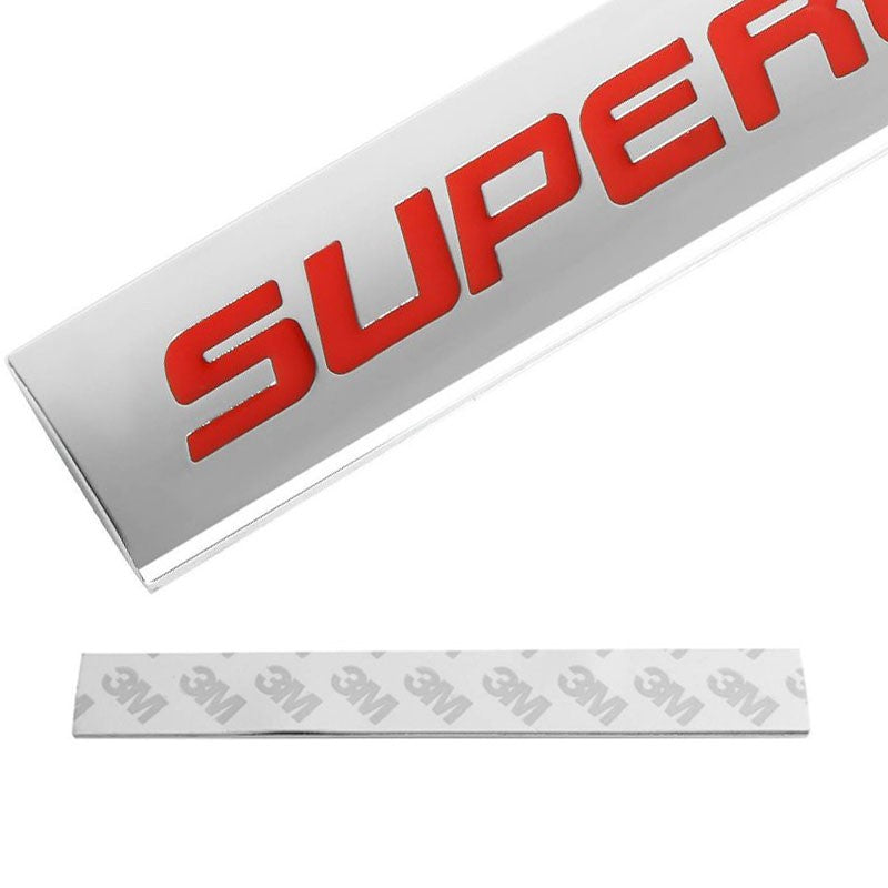 Red/Chrome SUPERCHARGED Sign Trim Sport Motor Trunk Polished Badge Decal Emblem-Exterior-BuildFastCar