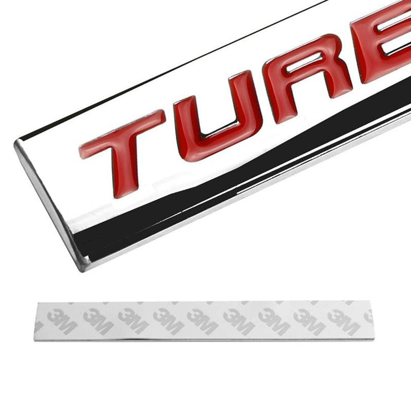 Red/Chrome TURBOCHARGED Sign Trim Race Trunk Polished Badge Decal Emblem 3M Tape-Exterior-BuildFastCar