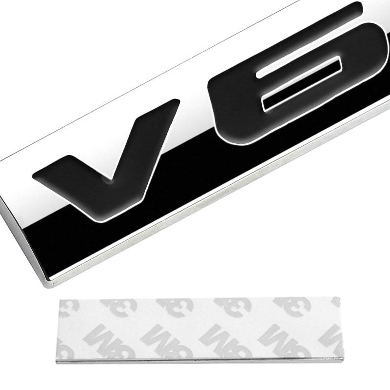 Black/Chrome V6 Letter Sign Sport Engine Trunk Polished Badge Decal Plate Emblem-Exterior-BuildFastCar