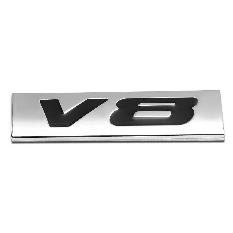 Black/Chrome V8 Letter Sign Engine REAR Trunk Polished Badge Decal Plate Emblem-Exterior-BuildFastCar