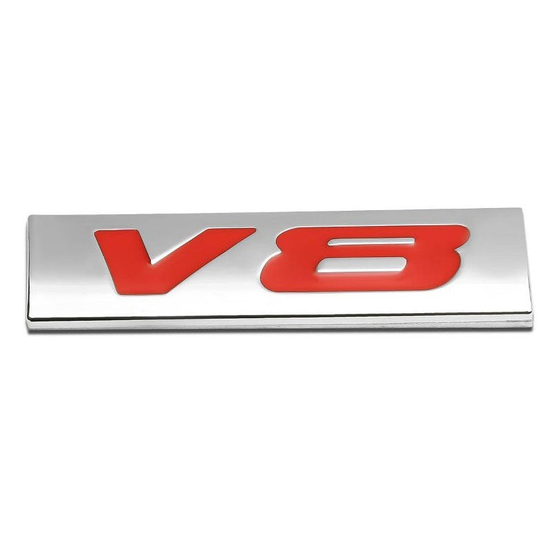 Red/Chrome V8 Sign Trim Rear Trunk Polished Hood Logo Badge Decal Emblem 3M Tape-Exterior-BuildFastCar