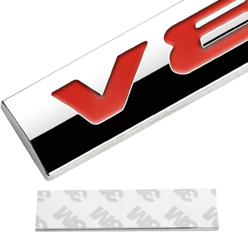 Red/Chrome V8 Sign Trim Rear Trunk Polished Hood Logo Badge Decal Emblem 3M Tape-Exterior-BuildFastCar