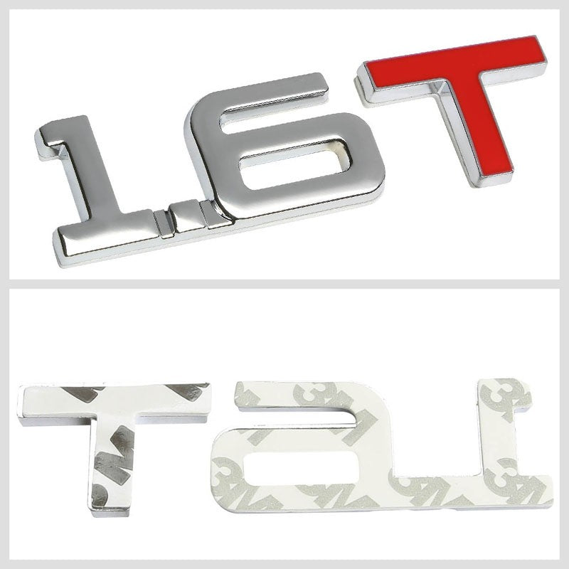 Chrome 1.6T Sign Logo Auto Engine Trunk Metal Badge Emblem Decal w/ 3M Adhesive-Exterior-BuildFastCar