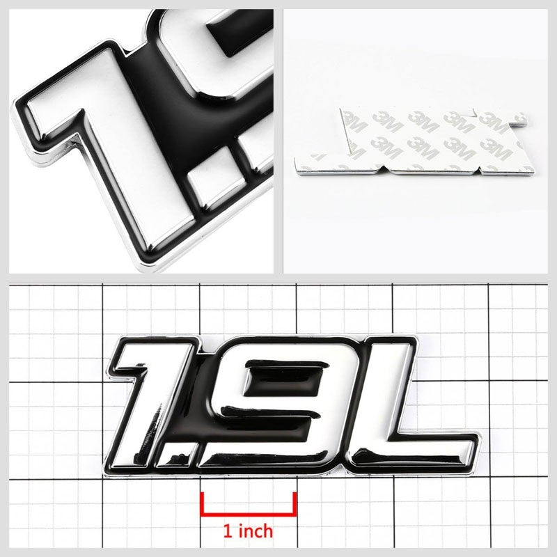 Black/Chrome 1.9L Sign Engine Auto Car Trunk Badge Emblem Plate Decal 3M Tape-Exterior-BuildFastCar