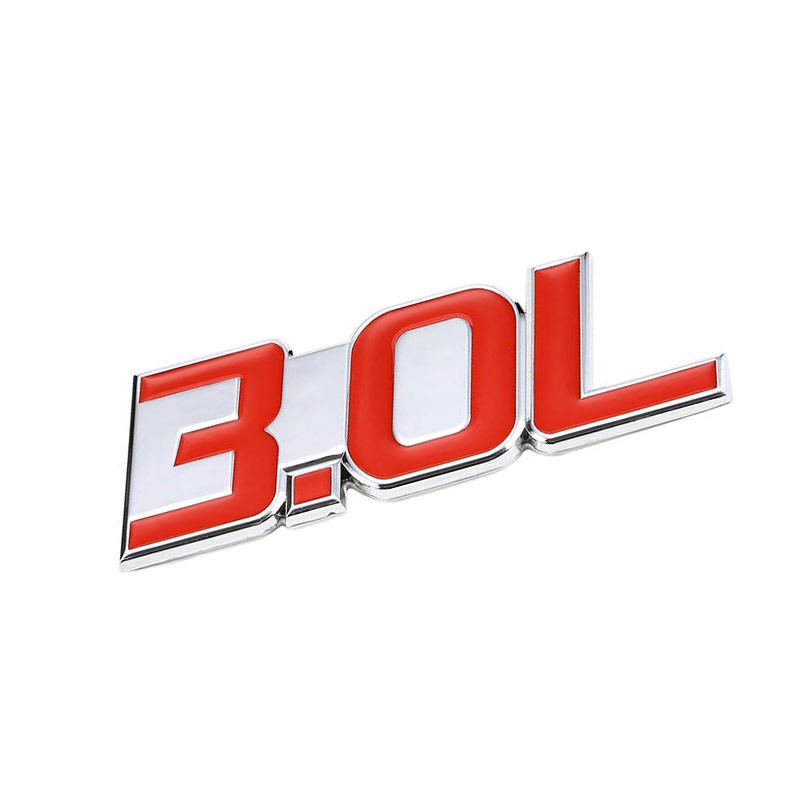 Red/Chrome 3.0L Logo Sport Car Engine Emblem Metal Decal Plate Sticker Badge 3M-Exterior-BuildFastCar