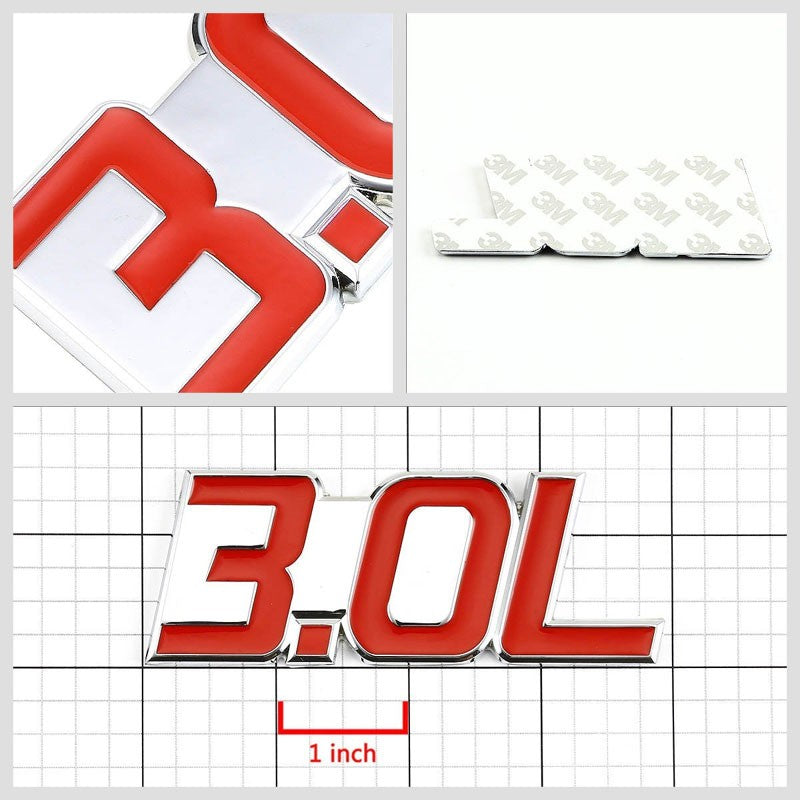 Red/Chrome 3.0L Logo Sport Car Engine Emblem Metal Decal Plate Sticker Badge 3M-Exterior-BuildFastCar