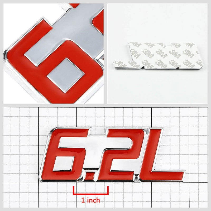 Red/Chrome 6.2L Sign V8 Sport Engine Auto Trunk Badge Emblem Decal 3M Tape-Exterior-BuildFastCar