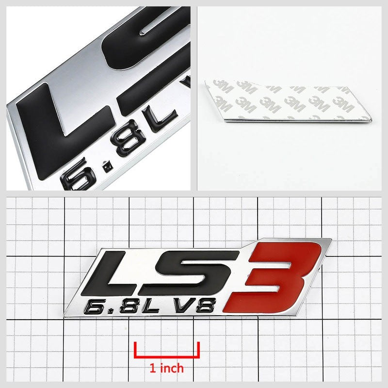 Black/Red/Chrome 6.8L LS3 V8 Engine Trunk Badge Emblem Metal Decal 3M Sticker-Exterior-BuildFastCar