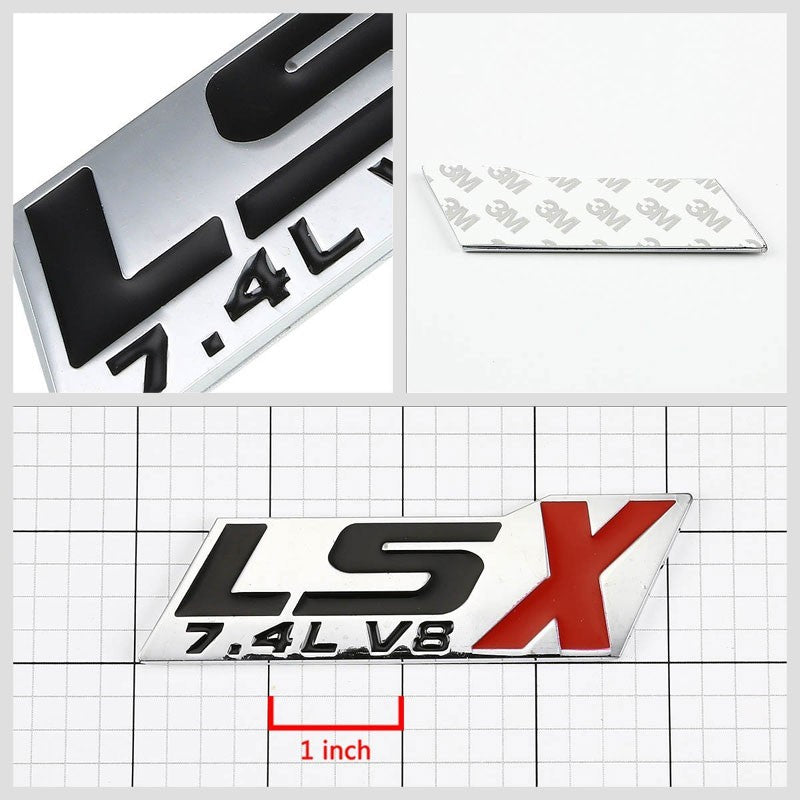 Black/Red/Chrome 7.4L LSX V8 Engine Trunk Badge Emblem Polished Plate Decal 3M-Exterior-BuildFastCar