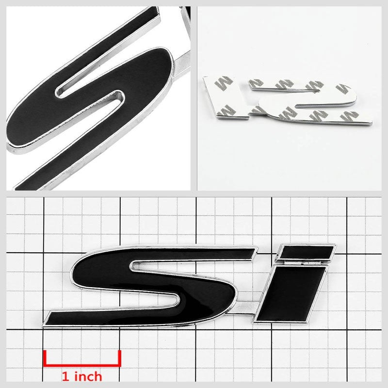 Black/Chrome Si Letter Logo JDM Rear Car Auto Trunk Badge Emblem Decal 3M Tape-Exterior-BuildFastCar