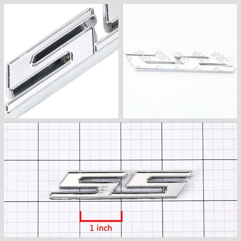 Chrome SS Name Symbol Sign Decal Trunk Logo Badge Emblem Metal Polished 3M-Exterior-BuildFastCar